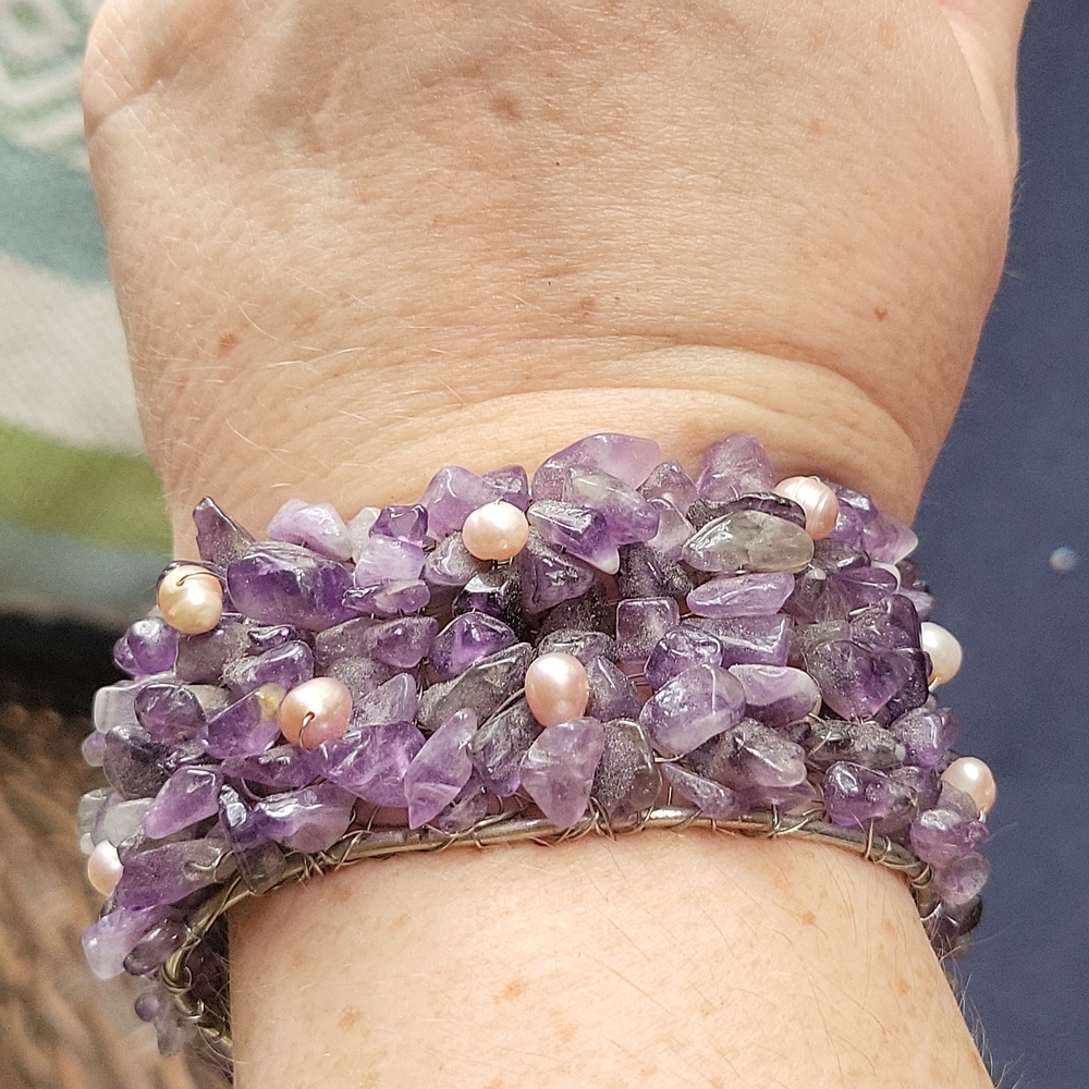 Amethysts and pearlette cuff